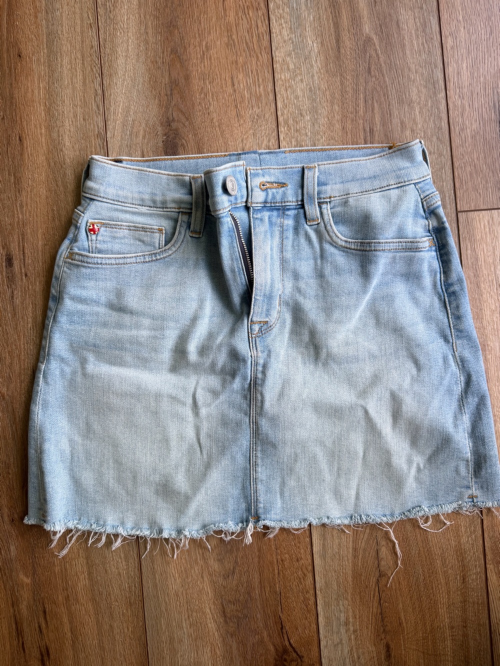 Hudson Jeans Light Blue Denim Mini Skirt with Frayed Hem